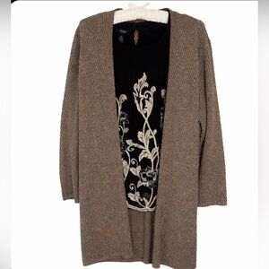 Alfani 2 Piece Taupe Open-Front Cardigan and Sleeveless Blouse
